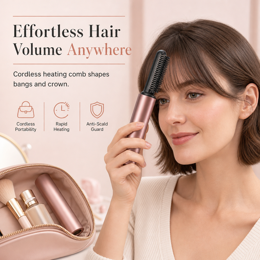 Cordless Mini Heated Hair Straightener Brush Portable Rechargeable Hair Styling Comb for Bangs and Volumizing