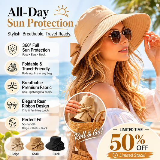 Women's Bowknot Wide Brim Sun Protective Hat